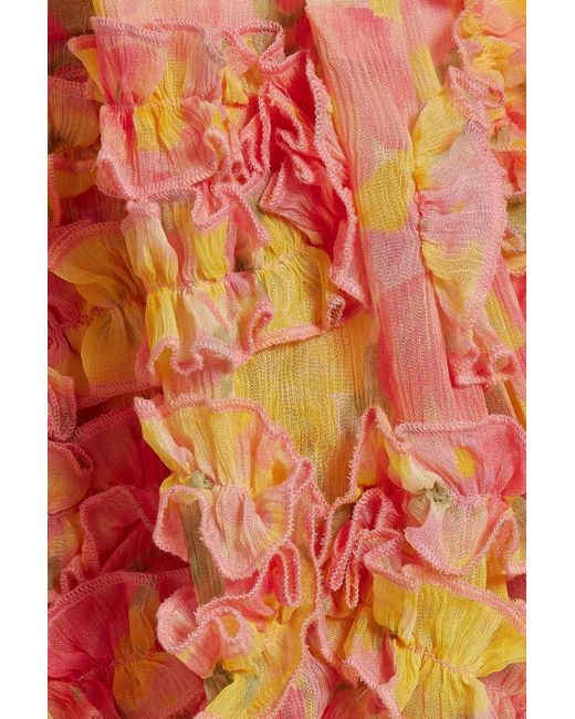 byTiMo Orange Ruffled Floral-print Georgette Maxi Wrap Dress