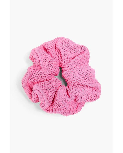 Hunza G Pink Crinkled Seersucker Scrunchie