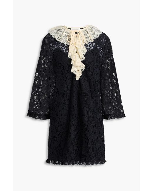 Zimmermann Black Ruffled Two-Tone Cotton-Blend Corded Lace Mini Dress
