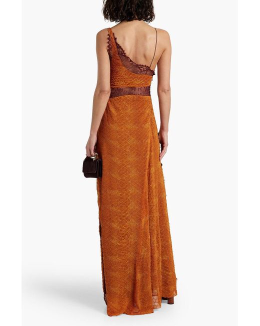 Victoria Beckham Brown Lace-paneled Snake-print Cloqué Maxi Dress