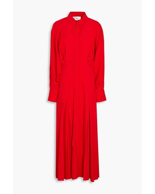 Victoria Beckham Red Pleated Satin-crepe Midi Shirt Dress