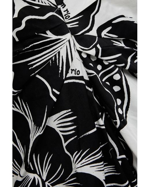Farm Rio Black Cold-shoulder Floral-print Cotton-sateen Midi Dress