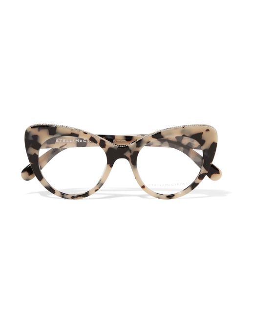 Stella McCartney Natural Chain-embellished Cat-eye Tortoiseshell Acetate Optical Glasses