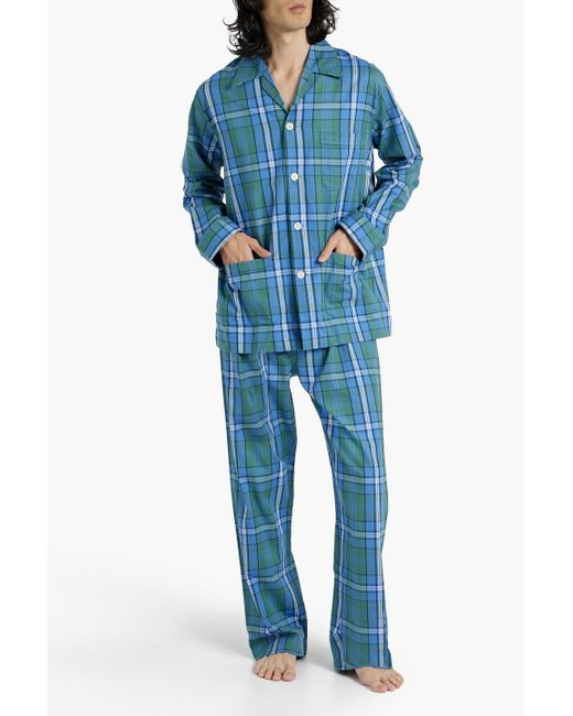 Derek Rose Blue Ranga Checked Cotton-flannel Pajama Set for men