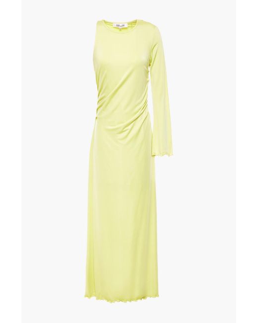 Diane von Furstenberg Yellow Kylie Asymmetric Ruched Stretch-jersey Gown