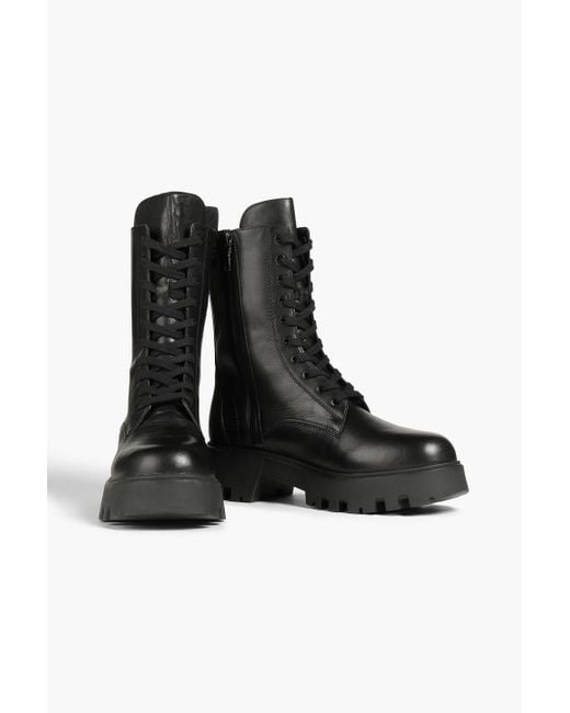 Maje Black Leather Combat Boots