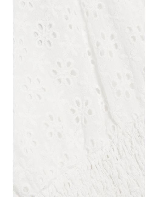 HVN White Holland Broderie Anglaise Cotton Midi Dress