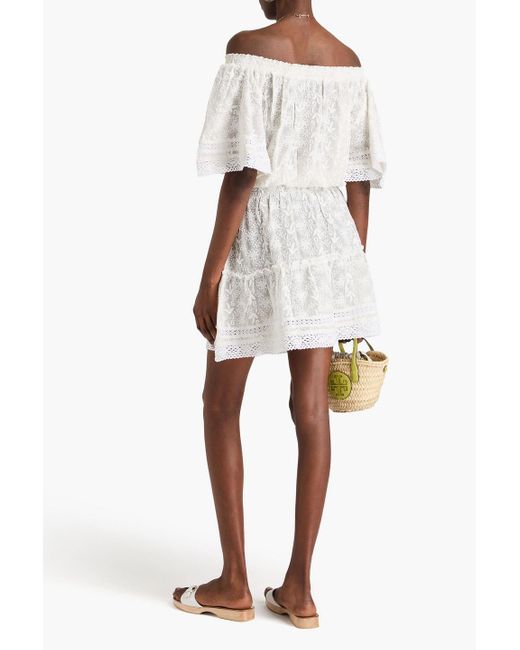 Melissa Odabash Natural Michelle Off-the-shoulder Embroidered Georgette Mini Dress