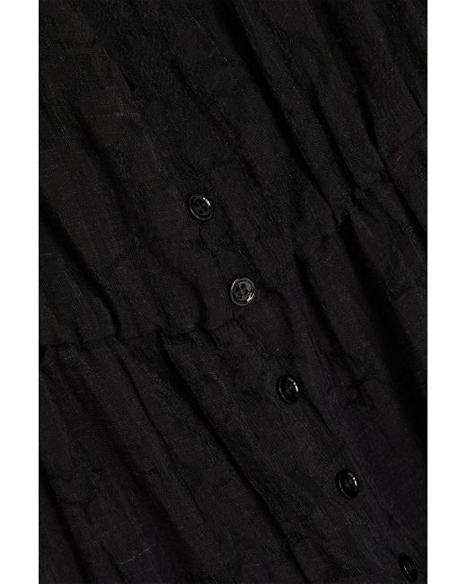 Maje Black Ruffled Devoré-Organza Midi Dress