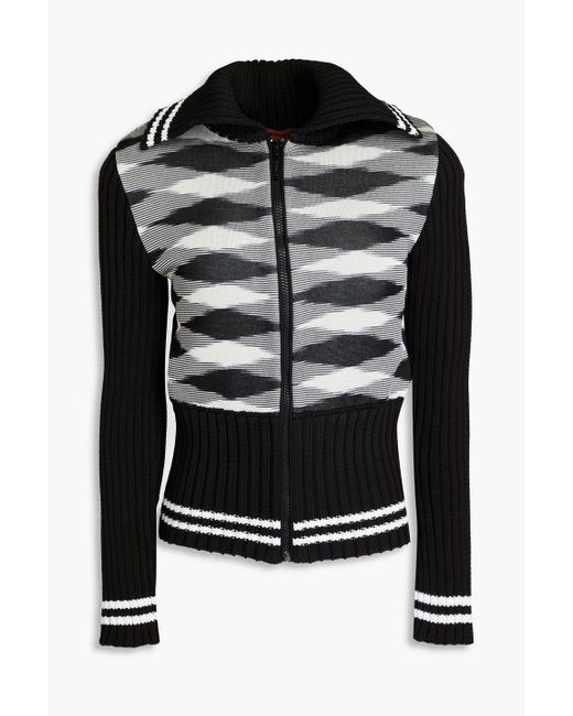 Missoni Black Space-dyed Crochet And Ribbed-knit Zip-through Sweater