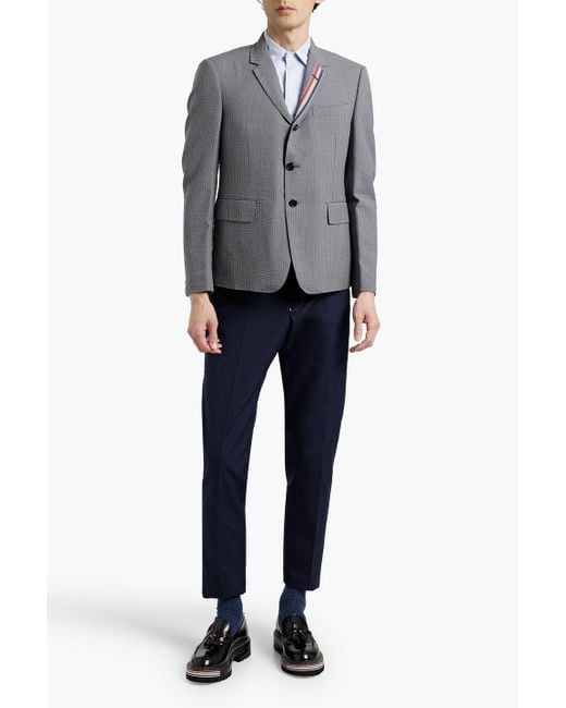 Thom Browne Gray Striped Wool-Seersucker Blazer for men