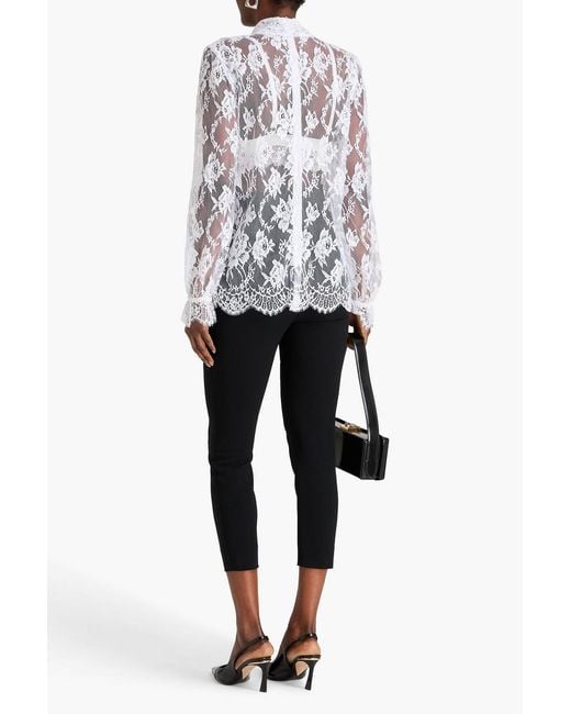 Dolce & Gabbana White Pussy-Bow Cotton-Blend Lace Blouse