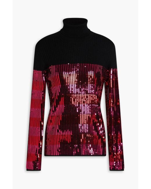 Carolina Herrera Red Sequin-Embellished Wool Turtleneck Top