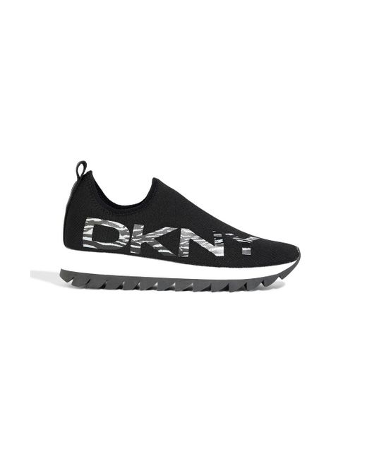 DKNY Azer Logo-appliquéd Stretch-knit Sneakers in Black - Lyst