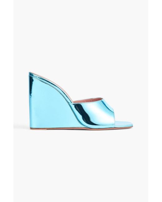 AMINA MUADDI Blue Lupita Mirrored-Leather Wedge Mules