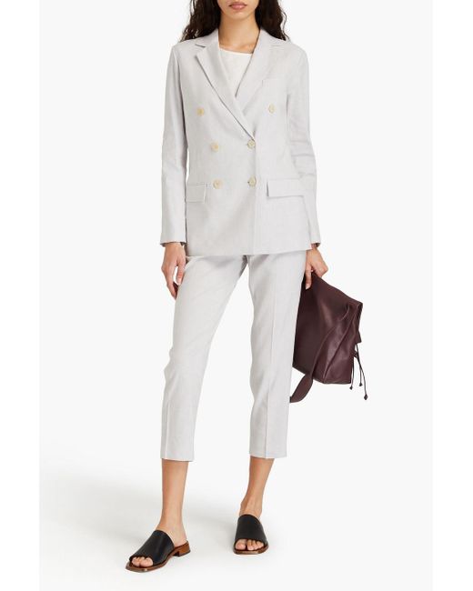 Theory White Double-breasted Linen-blend Blazer