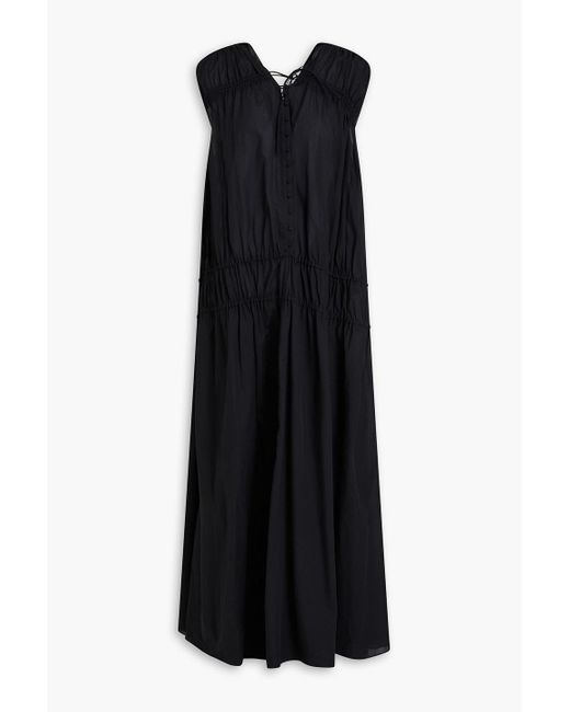 Another Tomorrow Black Gerafftes maxikleid aus baumwollmusselin