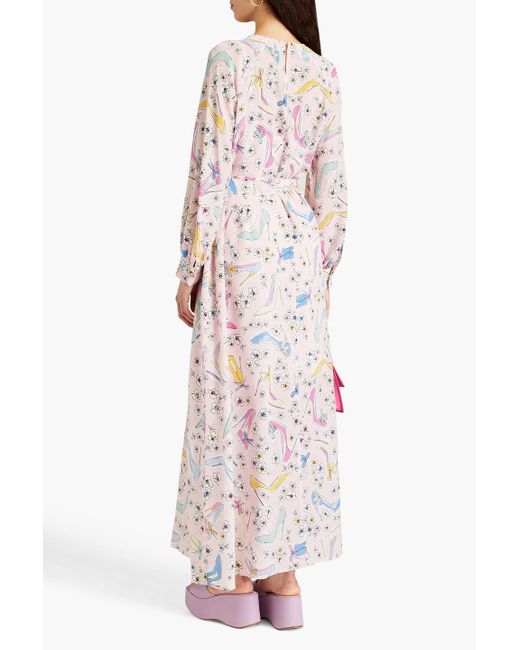 Boutique Moschino White Belted Printed Silk Crepe De Chine Maxi Dress