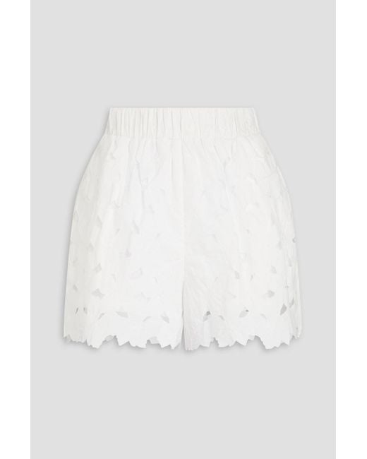 RED Valentino White Embroidered Cotton-blend Shorts