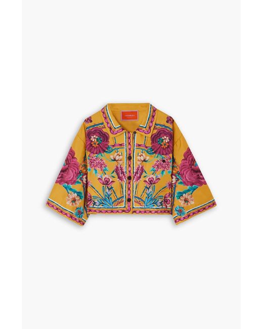 LaDoubleJ Orange Sunset Cropped Floral-Print Silk-Twill Shirt