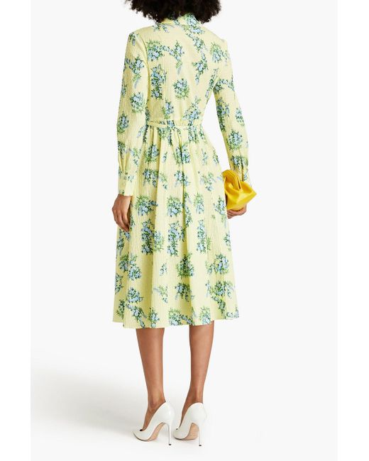Emilia Wickstead Green Aisha hemdkleid aus einer baumwollmischung mit eingewebten punkten und floralem print