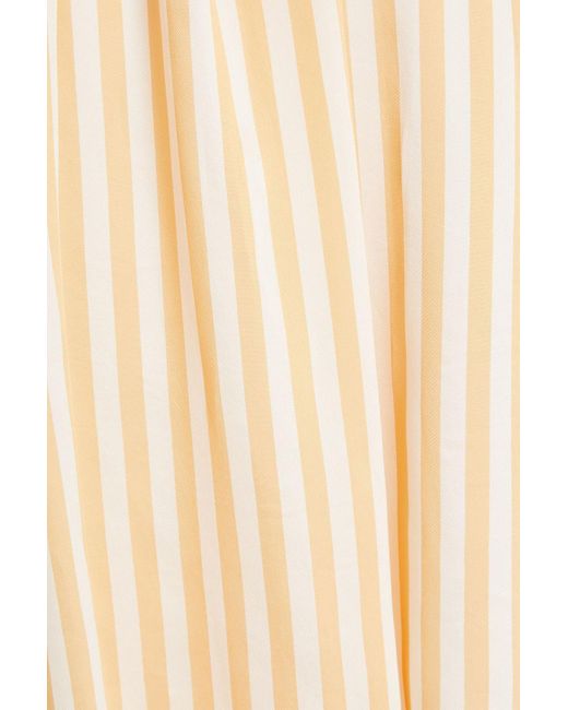 Brunello Cucinelli Natural Bead-embellished Striped Satin-twill Top