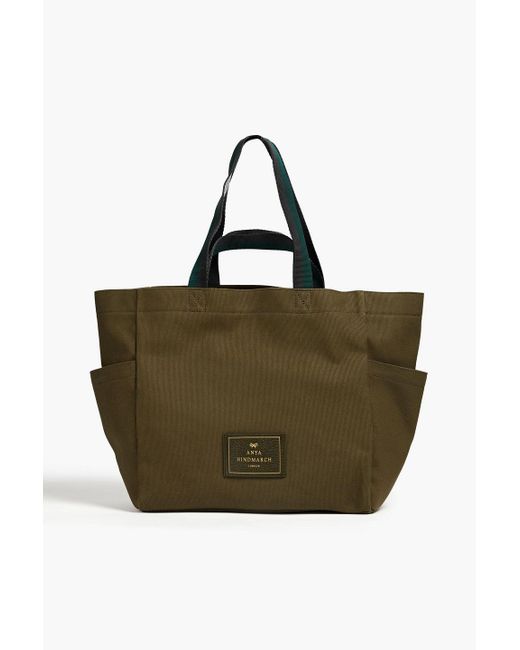 Anya Hindmarch Green Grosgrain-trimmed Canvas Tote