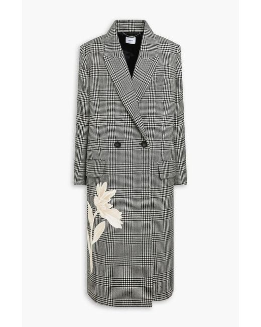 Erdem Gray Embroidered Prince Of Wales Checked Wool-Tweed Coat