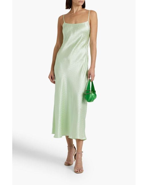 Rixo Green Holly Polka-dot Silk-satin Jacquard Midi Slip Dress