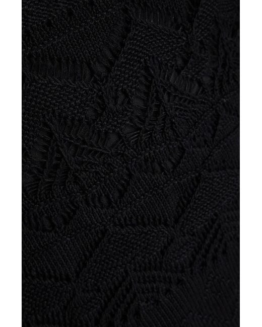 Maje Black Pointelle-knit Midi Dress