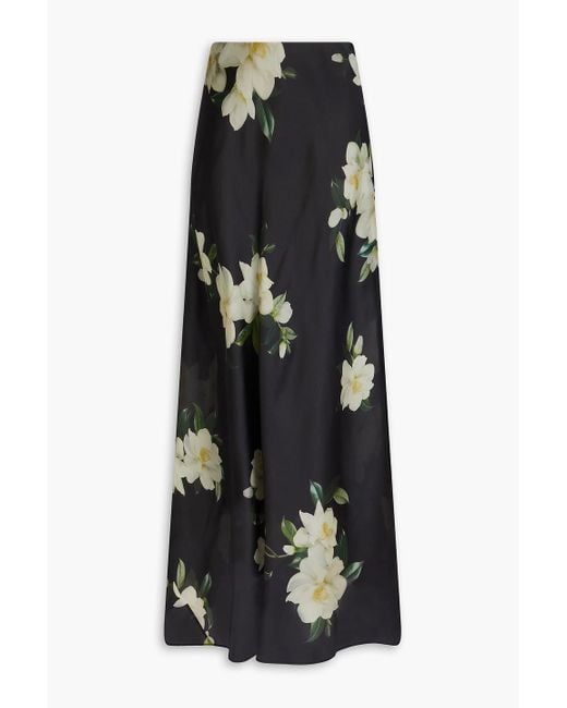 Zimmermann Black Floral-print Silk-organza Maxi Skirt