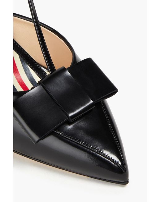 Thom Browne Black Bow-detailed Glossed-leather Slingback Pumps