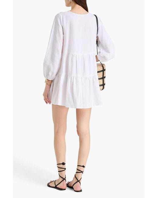 Casa Raki White Matilda Tiered Linen Mini Dress