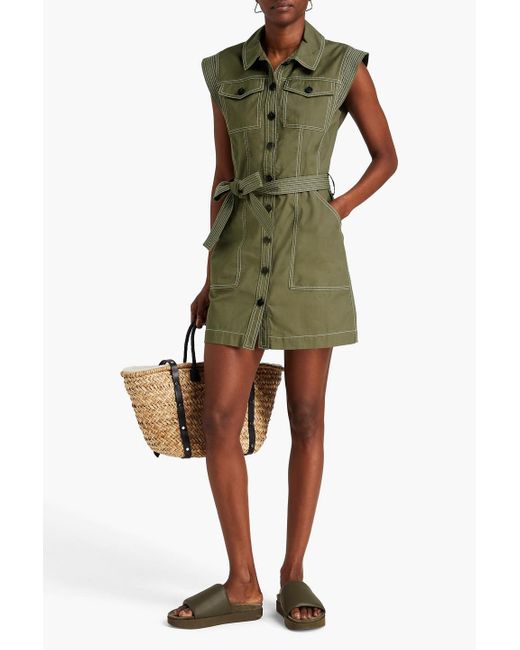 Claudie Pierlot Green Hemdkleid in minilänge aus baumwolle mit kontrastnähten