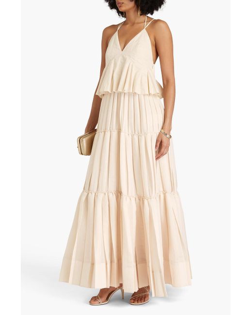 Jonathan Simkhai Natural Delania gestuftes maxikleid aus georgette und baumwollpopeline
