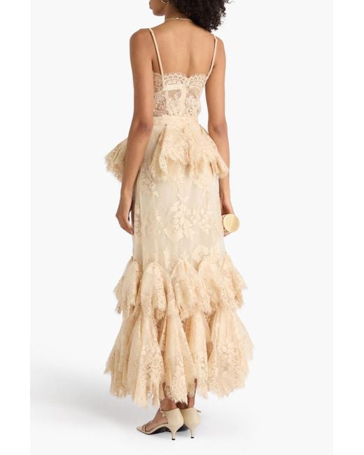 Zimmermann Natural Ruffled Cotton-Blend Corded Lace Maxi Skirt