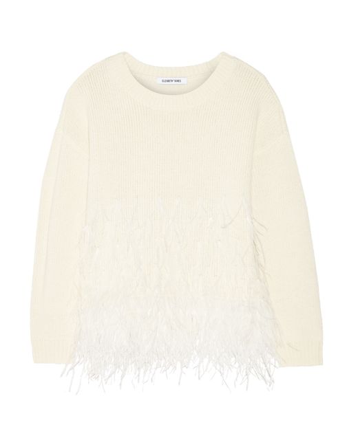 Elizabeth and James Multicolor Feather-trimmed Cotton-blend Sweater