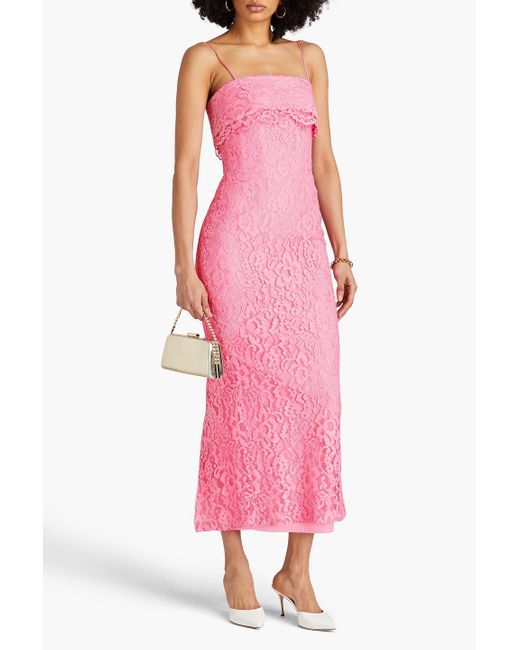 Rasario Pink Cotton-blend Corded Lace Midi Dress