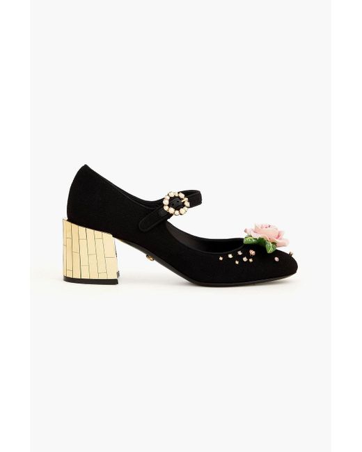 Dolce & Gabbana Black Mary Jane Crystal Heels Pumps Shoes