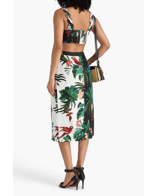 Farm Rio Blue Floral-print Linen-blend Bra Top