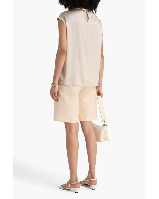 Brunello Cucinelli White Bead-Embellished Stretch-Silk Satin Top