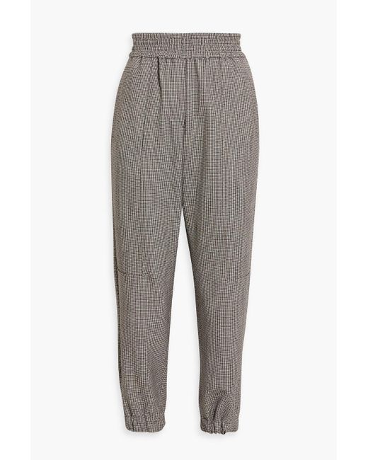 Brunello Cucinelli Gray Bead-embellished Houndstooth Wool-blend Tapered Pants