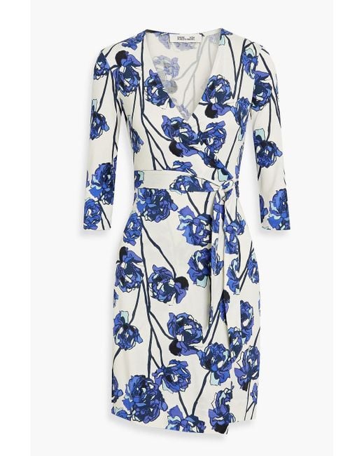 Diane von Furstenberg Blue Julian Floral-print Silk-jersey Mini Wrap Dress