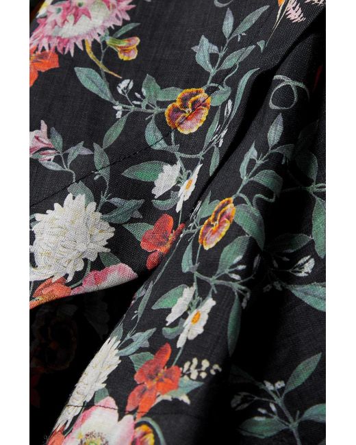 Zimmermann Gray Mini-wickelkleid aus leinen mit floralem print