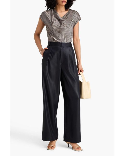 Vince Gray Houndstooth Silk-satin Crepe Top