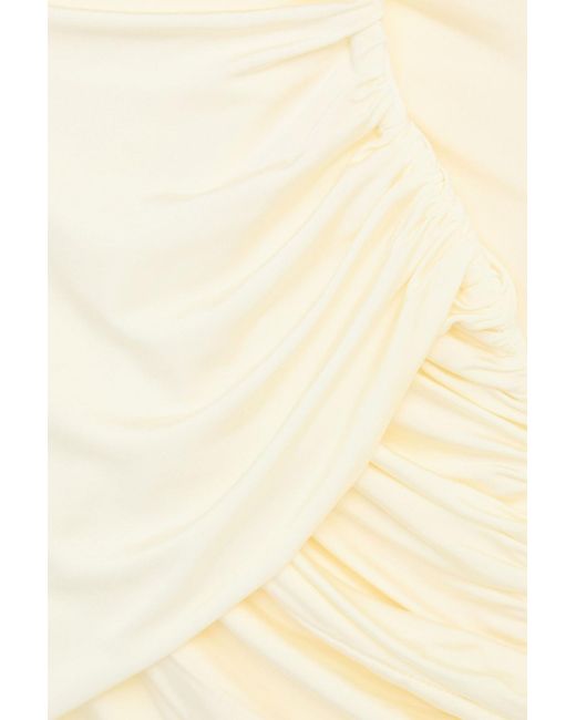 Magda Butrym Natural Off-the-shoulder Draped Ruched Jersey Mini Dress