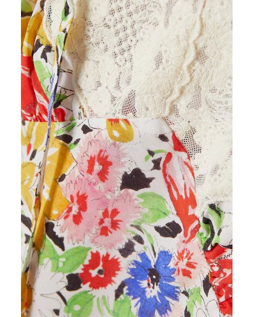 Rixo White Abrielle Lace-trimmed Floral-print Crepe Mini Dress
