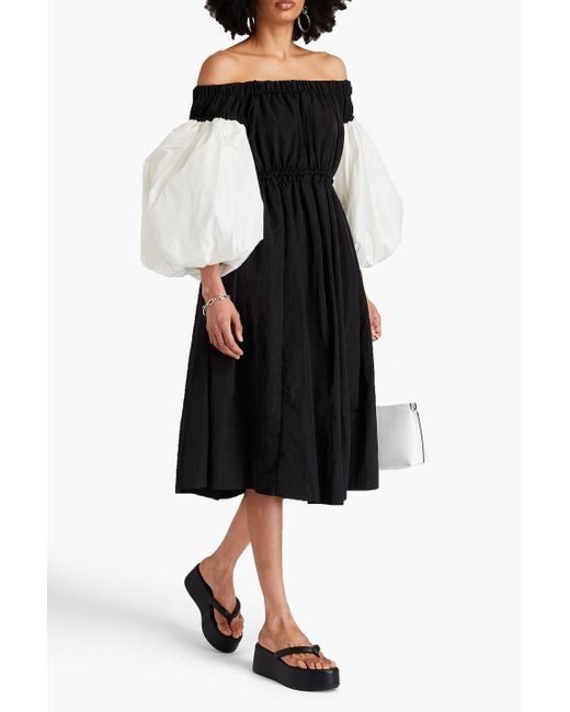 Rejina Pyo Black Lydia Off-the-shoulder Silk-satin And Taffeta Midi Dress