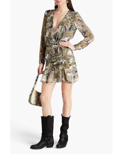 Veronica Beard Green Anjali Ruffled Paisley-print Silk-chiffon Mini Dress