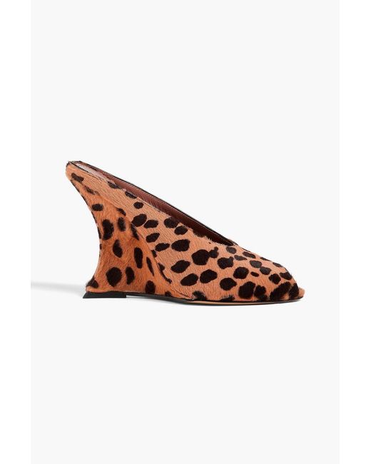 Paris Texas Brown Nina Leopard-Print Calf Hair Wedge Mules